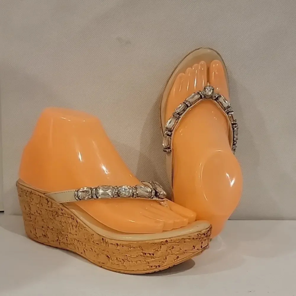 CALLISTO 2-1/2" WEDGE CORK HEEL SANDALS WITH RHINESTONES ( sz 7)